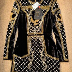 Balmain x H&M Gold Beaded Embroidered Dress Size US 4 EU 34